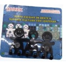 Porta escova dente c/ suporte ventosa preto c/1pç 149p daivak