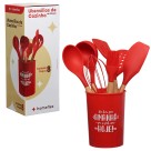 Kit utensílios de cozinha silicone com cabo de madeira c/8pçs fxh-610