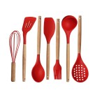 Kit utensílios de cozinha silicone com cabo de madeira c/8pçs fxh-610