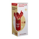 Kit utensílios de cozinha silicone com cabo de madeira c/8pçs fxh-610