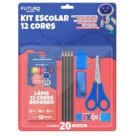 kit escolar fe092235  c/ lápis 12 cores sextavado c/20 peças futuro