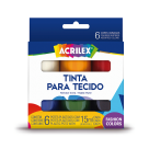 Tinta para tecido art teen 6 cores 15ml 4106 acrilex